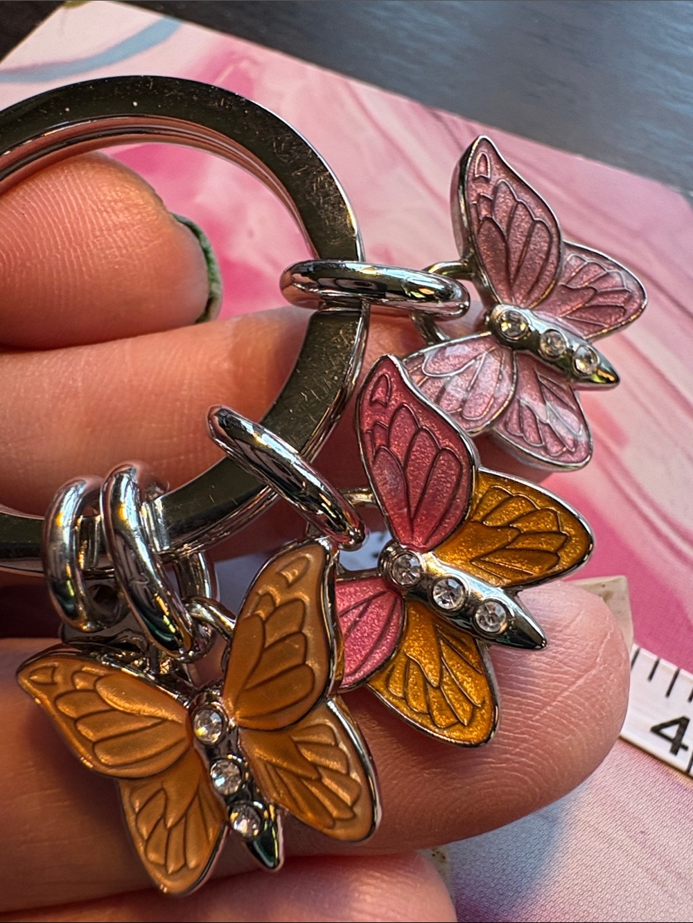 Coach Butterfly Charm Keyring - Pink, Peach & Gold - Picture 2 of 4